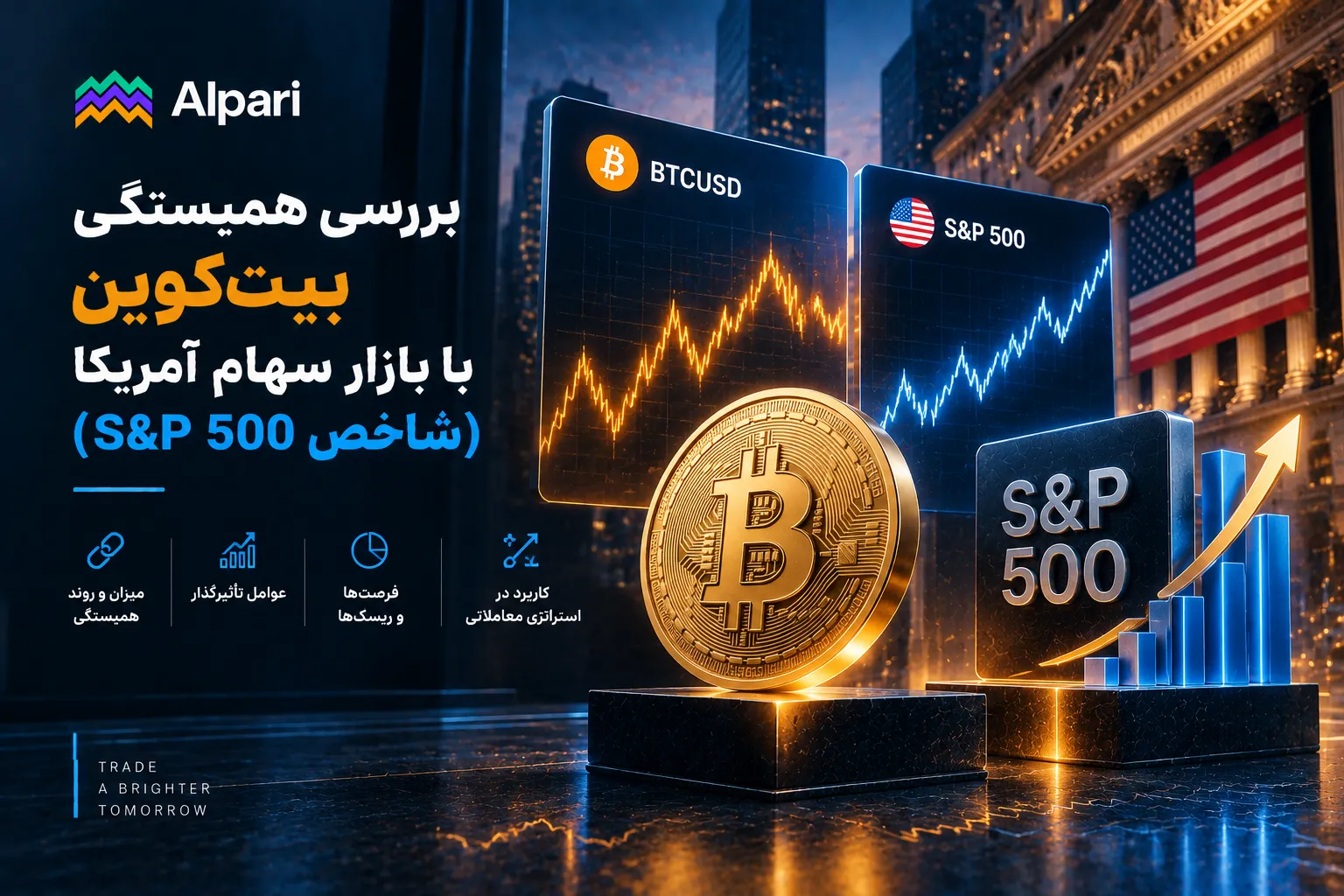 بررسی همبستگی بیت‌کوین با بازار سهام آمریکا (شاخص S&P 500)